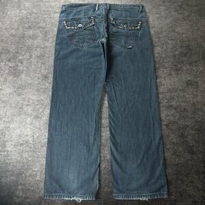 Vintage Seduka Men’s 40 Studded Blue Baggy Jeans Flap Pocket Y2K Streetwear